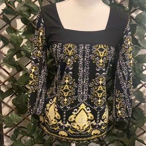 Notations Black and Yellow Straight Neck Top